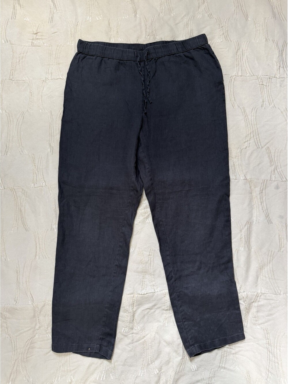 H&M Home Womens Linen Pants Size L Blue Drawstring Elastic Waist Lounge Casua